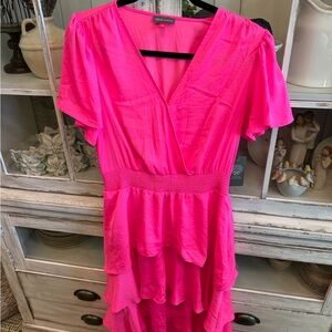 VinceHot Pink Tiered V-Neck Dress